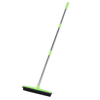 Rubber Broom Carpet Rake for Pet Hair Removal, 3 Section Telescopic Multifunction Floor Carpet Cleaner Sweeper, Green - color: Green