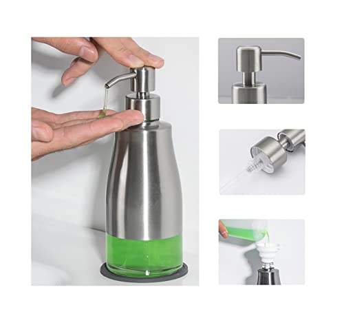 Gaussra 2 Pack Soap Dispenser with Coaster and Stickers, Stainless Steel Case Glass Liner Hand Pump Dispenser, Refillable Liquid Hand Soap Dispenser for Bathroom & Kitchen - Brushed Nickel - color: Brushed Nickel 2