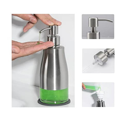 Gaussra 2 Pack Soap Dispenser with Coaster and Stickers, Stainless Steel Case Glass Liner Hand Pump Dispenser, Refillable Liquid Hand Soap Dispenser for Bathroom & Kitchen - Brushed Nickel - color: Brushed Nickel 2
