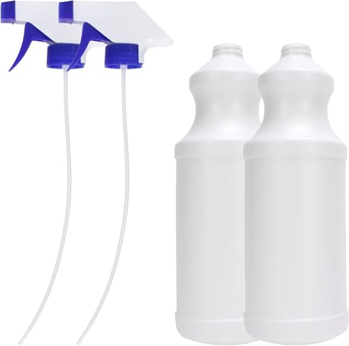 Spray Bottles (2 Pack, 32 Oz), Refillable Heavy Duty Spraying Bottle for Cleaning Solutions, Hair Spray, Gardening, Pets, Adjustable Nozzle Setting, Mist Water