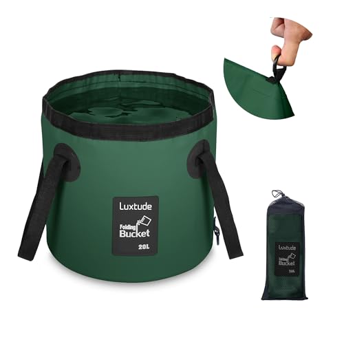 Luxtude Collapsible Bucket with Handle, Portable 5 Gallon Bucket for Camping, Fishing, Beach, Gardening, RV & Outdoor Emergency, Heavy-Duty & Ultra Lightweight Water Storage Container - color: Green
