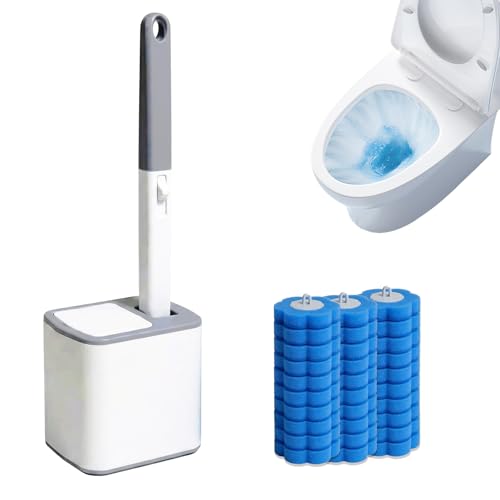 Disposable Toilet Brush and Holder Set with 30 Refills – Wall Mounted Toilet Bowl Cleaner Brush Kit, Deep Hygienic Cleaning with Toilet Wand Refills