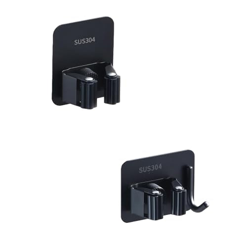 SagaSave 2PCS Wall Mounted Broom Holder Mop Self-Adhesive Holder Mop Broom Organizer with Hooks Hanger Drill-Free Holder for Bathroom Kitchen - size: 2 Size
