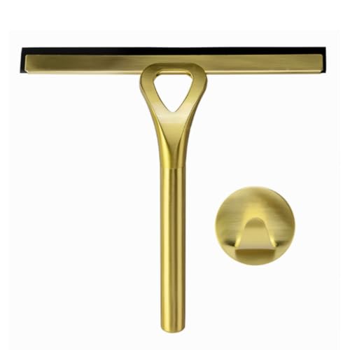 Stainless Steel Squeegee for Shower, Gold Shower Squeegee with Hook for Storage, 10-Inch Soft & Firm Blade Gold Squeegee for Bathroom, Car Glass and Tiles 22.5x22cm