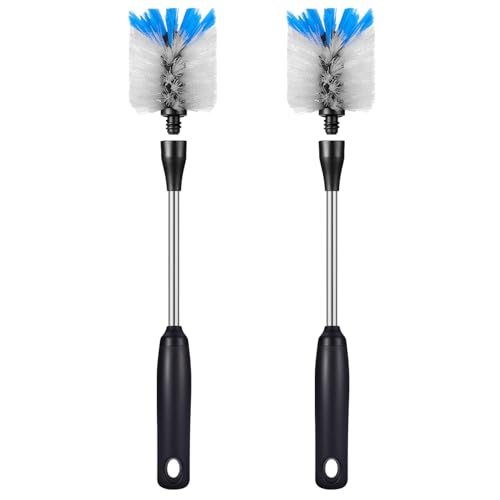 MOSOLAN Stainless Steel Bottle Brush with Replaceable Head, 2 Pack Long Handle Scrubbing Brush for Water Bottles, Glasswares, Mugs, Flasks, Tumblers, Vases, and Kitchen Sink, White, 13 in - color: White, size: 13 Inch (Pack of 2)