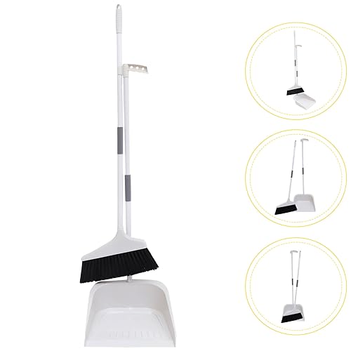 Lurrose Broom and Dustpan Set Heavy Duty Floor Cleaning Kit with Soft Bristles and Ergonomic Long Handle for Home Kitchen Tile and Hardwood Surfaces - color: White