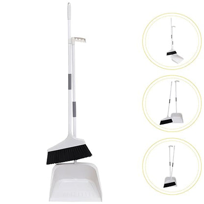 Lurrose Broom and Dustpan Set Heavy Duty Floor Cleaning Kit with Soft Bristles and Ergonomic Long Handle for Home Kitchen Tile and Hardwood Surfaces - color: White