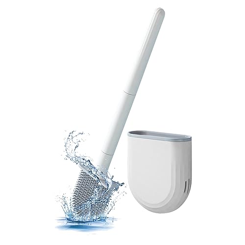 RV Silicone Toilet Brush with Holder, Drill-Free Wall Mounted Toilet Bowl Cleaner, Anti-Drip Anti-Roll Compact Brush for RV Camper & Small Bathroom - color: White