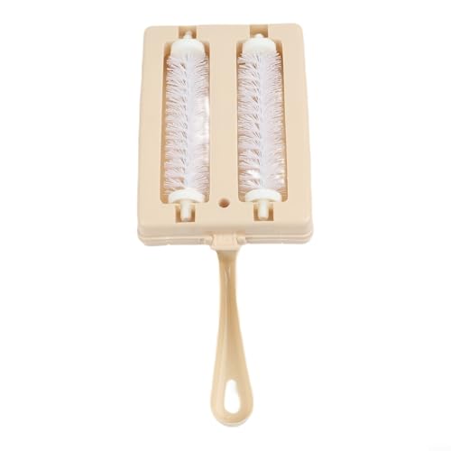 Handheld Roller Brush Sweeper for Carpet Sofa Bed Crumb & Dust Removal, Double Brush Cleaning Tool, Square PP Construction, Easy Crumb Collection & Disposal, Compact 10.5x26cm, Purple(Beige) - color: Beige