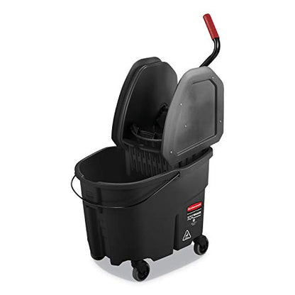 Rubbermaid Commercial Products WaveBrake 35 QT Down-Press Mop Bucket and Wringer Combo on Wheels with Dirty Water Bucket Black for Heavy-Duty Floor Cleaning - color: Black