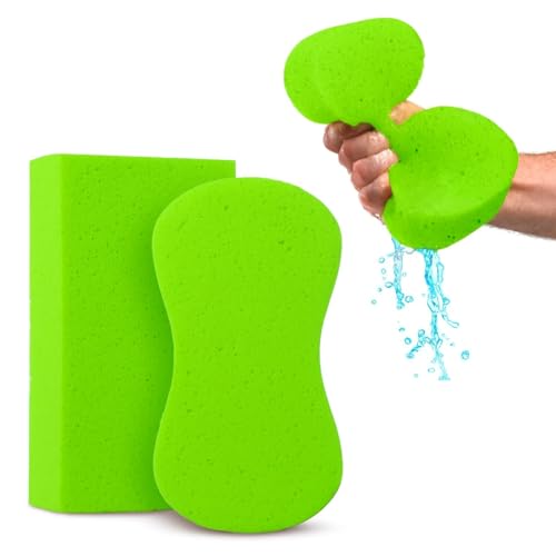 Multi-Purpose Sponges for Cleaning - Lime Green 2 Pack, Large Sponges for Car Washing, Tile & Grout, All Purpose Cleaning - color: Slime Green, size: 2 Pack - XL