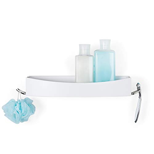 Better Living Clever Flip Shower Shelf, Basket or Shelf, Wall Mounted Shower Caddy Organizer with Removable Hooks, Multi-Purpose, No Drilling Adhesive, 16.88" x 4" x 2.88", White - color: White/Chrome, style: Flip Shower Shelf