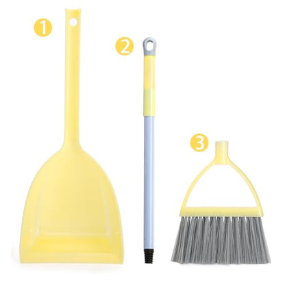 Nicunom Set of 4 Mini Broom with Dustpan for Kids, Children Broom and Dustpan Set Cleaning Set Boys Girls Little Housekeeping Helper Set for Kitchen Bathroom Pet