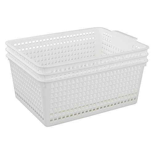 3-pack Plastic Organizer Bins, Large Storage Basket Bins - color: White