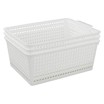 3-pack Plastic Organizer Bins, Large Storage Basket Bins - color: White