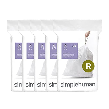 simplehuman Code R 100 Count Custom Fit Liners, Drawstring Kitchen Trash Bags, One-by-One Mess-Free Dispense, Extra Thick & Double Seamed, 50% PCR Plastic, 9-10 Liter / 2.6 Gallon, White - size: 100 Count (Pack of 1)