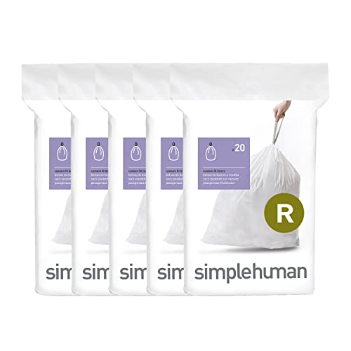 simplehuman Code R 100 Count Custom Fit Liners, Drawstring Kitchen Trash Bags, One-by-One Mess-Free Dispense, Extra Thick & Double Seamed, 50% PCR Plastic, 9-10 Liter / 2.6 Gallon, White - size: 100 Count (Pack of 1)