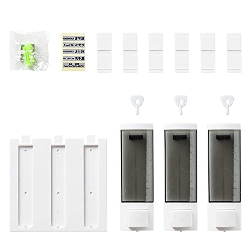 Shower Soap Dispenser 3-Chamber,Drill Free with Glue or Wall Mount with Screws Manual Hand 250ML Dispenser Shampoo Shower for Bathrooms - size: 3-Chamber
