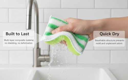Scrub Sponges for Dishes, Non-Scratch Scrubbing Sponges for Kitchen - Dual-Sided Scouring Pads for Heavy Duty Cleaning - Sustainable Cellulose & Durable Fiber (6Pack)