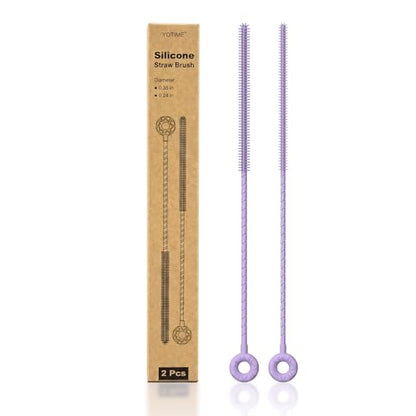YOTIME Silicone Straw Cleaner Brush, 2 Pcs Reusable Straw Brush(6mm+9mm) for Cleaning Narrow & Wide Straws, Tumblers, Purple - color: Purple