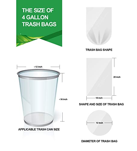 FORID Clear Small Trash Bags, 4 Gallon Garbage Bags, Wastebasket Bin Liners 330 Count Plastic Trash Bags for Bathroom Bedroom Office Trash Can 15 Liters - Durable & Thick Trash Bag - size: 330 Count (Pack of 1), style: Clear 4 Gal