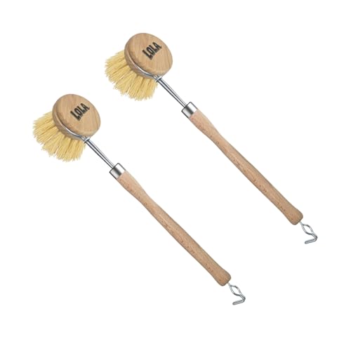 LOLA -The Original - Tampico Vegetable & Dish Brush, 2 Pack, Sustainable Wood Ergonomic Handle w/Tampico Fiber Bristles - color: Small Vegetable & Dish Cleaning Brush, size: 2 Pack