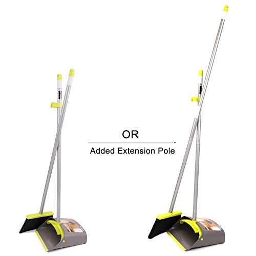 TreeLen Broom and Dustpan Set, TreeLen Broom with Dust Pan with Long Handle Combo Set for Office and Home Standing Upright Sweep Use with Lobby - color: B Gray Green Broom Set