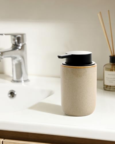 BosilunLife Lotion Pump Dispenser - Hand Soap Dispenser Bathroom Ceramic Dish Liquid Soap Dispenser for Bathroom, Kitchen, Countertop Soap Dispensers (Greige with Speckle, Liquid Pump) - color: Greige-liquid Pumpt