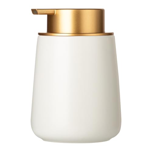 Enra Ceramic Soap Dispenser, 12 Oz Wide-Mouth Hand Lotion Dispenser with Gold Pump, White Refillable Dish Soap Dispenser for Kitchen & Bathroom Countertop Decor - color: Liquid-white-gold Pump