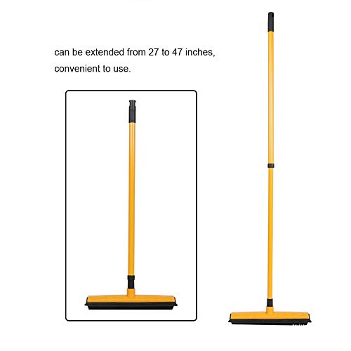 Pet Hair Sweeper, Rubber Broom Pet Hair Lint Removal Device with Telescopic Bristles Sweep Cleaner 27 to 47 Inches Adjustable Length Rubber Bristles TPE Scraper for Carpet Tile Hardwood Linoleum - color: Yellow