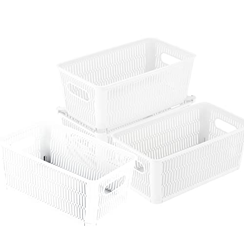 Simplify 4Pk Small Slide 2 Stack It Tote Basket | Storage & Organization | Open Bins with Stackable Capability | Bathroom | Crafts | Pantry | Playroom | Office | White - color: White, size: Small, style: 4 Pack