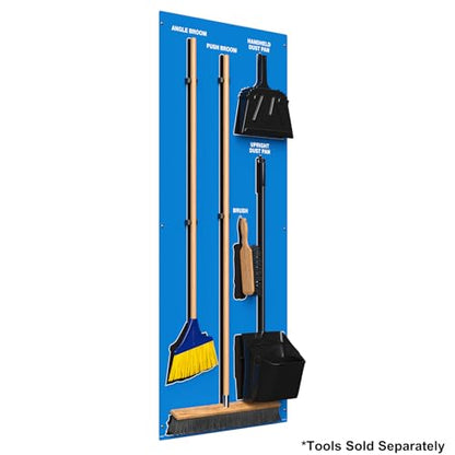 Clean & Sweep 5S Shadow Board/Wall Mount Broom Holder, 68" x 30" Board, 5S Cleaning Station - Board Only, Tools Sold Separately, Made in The USA by AccuformNMC, Blue/Black, PSB114BUBK - color: Blue/Black