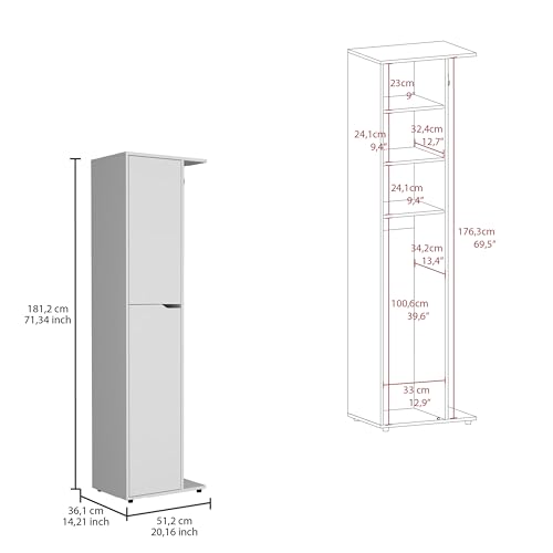Austin Freestanding Broom Closet in White Finish Heavy Duty Storage for Household Tools and Accessories Easy to Clean Surface