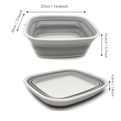 SAMMART 9.45L (2.5 Gallon) Collapsible Tub - Foldable Dish Tub - Portable Washing Basin - Space Saving Plastic Washtub (Grey, M) - color: M. Grey, size: Medium