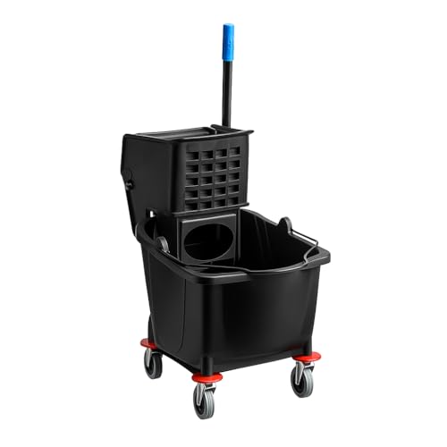 Black 35-Quart Commercial Mop Bucket with Side-Press Wringer – Heavy-Duty Cleaning System for Restaurants, Hotels, Schools, Offices, and Industrial Floor Maintenance - color: Black
