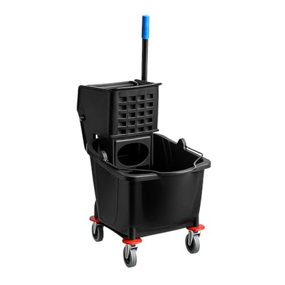 Black 35-Quart Commercial Mop Bucket with Side-Press Wringer – Heavy-Duty Cleaning System for Restaurants, Hotels, Schools, Offices, and Industrial Floor Maintenance - color: Black