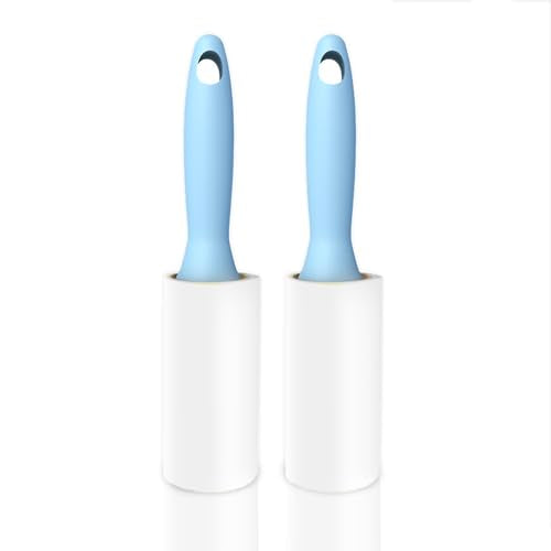 SunGrow Pet Lint Rollers for Dogs and Cats, Extra Sticky Adhesive, 2 Portable Fur/Hair Animal Hair Lifter for Clothes, Furniture, Carpet, Easy to Tear Dust Cleaner Brush, Blue Handle, 8” x 2”