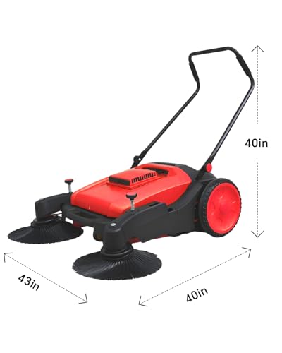 41" Industrial Walk-Behind Hand Push Floor Sweeper | 14.5 Gallon Large Capacity, 46000 SqFt/Hour, Indoor, Outdoor Use Cleaning of Dust Litter Grass - color: Red