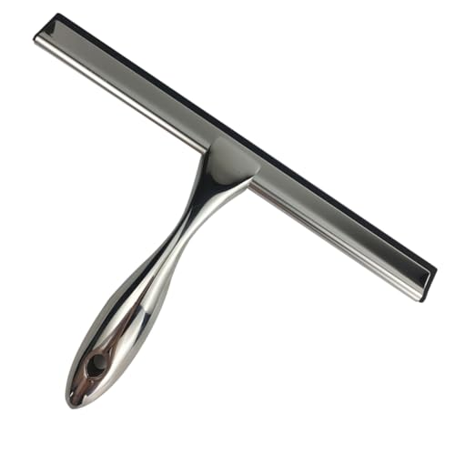 Stainless Steel Window Squeegee 12-Inch Glass Cleaning Tool Ergonomic Handle for Shower Bathroom and Home Use