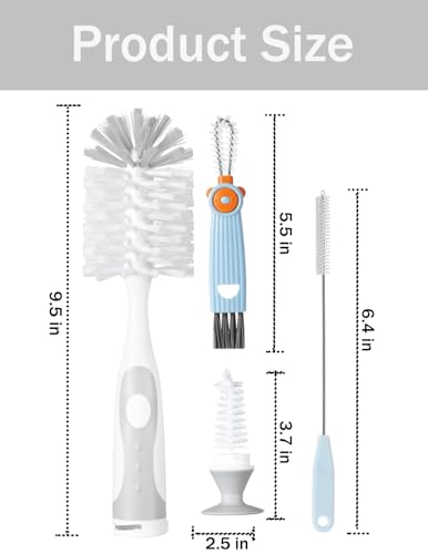 5 in 1 Cleaning Brush Set, Anivona Bottle Brush Cleaner, Multifunctional Cleaning Brush, Water Bottle Brushes for Cleaning Home, Cleaning Baby Bottles, Home Kitchen Cleaning Tools, BPA-Free (Grey) - color: Grey-nylon & Nylon Brush