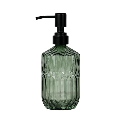 18oz Green Glass Soap Dispenser, Refillable Kitchen, Bathroom Thick Glass Soap Dispenser with Black Rustproof Pump for Dishwashing Liquid, Hand Soap, Lotion, Body Wash (Green-Black Pump) - color: Green-black Pump