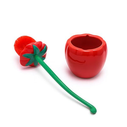 Deep & Sturdy Toilet Bowl Brush with Holder - Tomato Bowl Brush - Durable Scrubbing - Toilet Cleaners - Household Essentials - Bathroom Cleaner - Cleaning Supplies - Household Supplies - color: Tomato