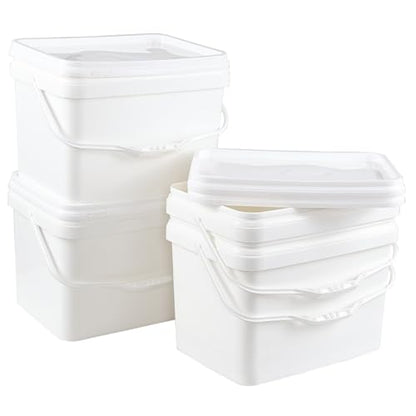 Kekow 4 Pcs 5 Gallon Utility Rectangular Food Bucket with Lid and Handle | Food Grade BPA-Free Plastic, Square Space-Saving Design, Sturdy Transport Handle, for Dry Goods Liquid Storage