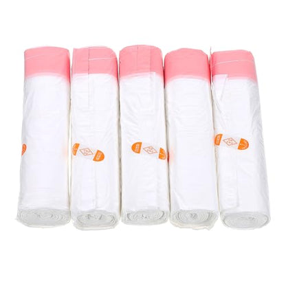 TEHAUX Heavy Duty Kitchen Trash Bags Drawstring 5pcs 45x50cm Thickened Portable Garbage Bags for Home Waste Disposal White