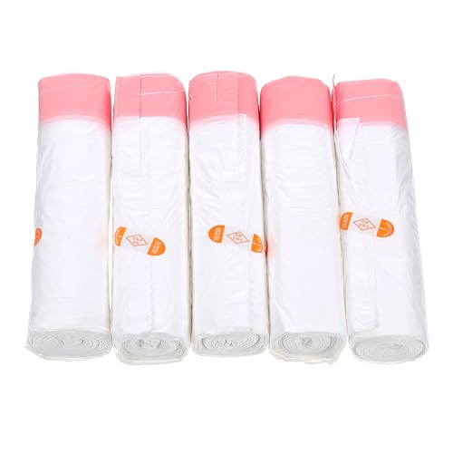 TEHAUX Heavy Duty Kitchen Trash Bags Drawstring 5pcs 45x50cm Thickened Portable Garbage Bags for Home Waste Disposal White
