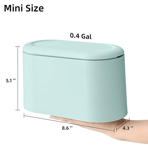 SUBEKYU 0.5 Gal Mini Countertop Trash Can with Lid for Desktop, Small Garbage Can for Office, Tiny Wastebasket, Plastic, Light Green - color: Light Green 0.4 Gal with Lid