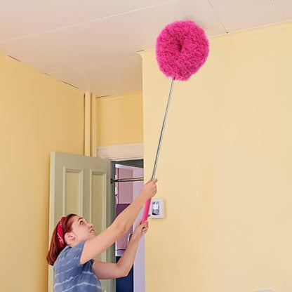 Extendable Duster - 31.5 Inches Microfibre Duster | Stainless Steel Handle | - Adjustable Telescopic Reach | and Soft Fiber Head Perfect for Cleaning High Ceilings and Shelves At Home - color: Red