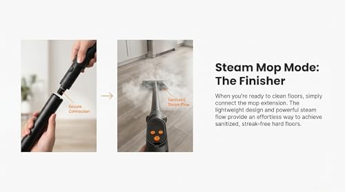 2-in-1 Steam Cleaner & Steam Mop for Home | 1.6L Tank for 60 Mins Runtime | 15s Fast Heat Up Portable Steamer with Wheels & 3-Level Handle | for Car, Tile Grout, Floor, Upholstery, 16-Piece Kit