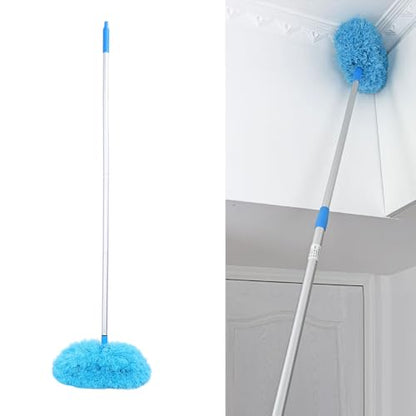 Ceiling Fan Duster with Extension Pole, 360 Degree Rotation Extra Long Round Duster Washable Cobweb Brush for Outdoor Indoor (Blue) - color: Blue