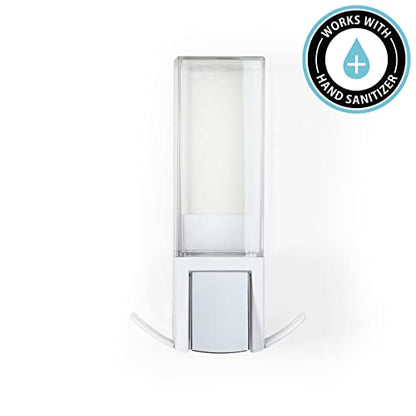 Better Living Clever Soap Dispenser 1 Chamber, Wall Mount Shower Soap Dispenser for Bathroom Hotel Body Wash, Sanitizer Dispenser, Movable Storage Hooks, No Drill, 17 oz, White - color: White/Chrome, style: Single Dispenser